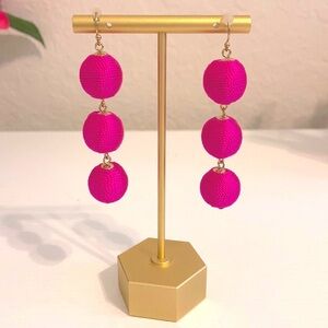 SugarFix by BaubleBar Fuchsia/Hot Pink Colored 3 Ball Drop Earrings - Never Worn